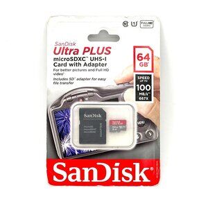SanDisk Ultra Plus 64GB microSDXC UHS-I Card With SD Adapter Video Speed 100MB/S